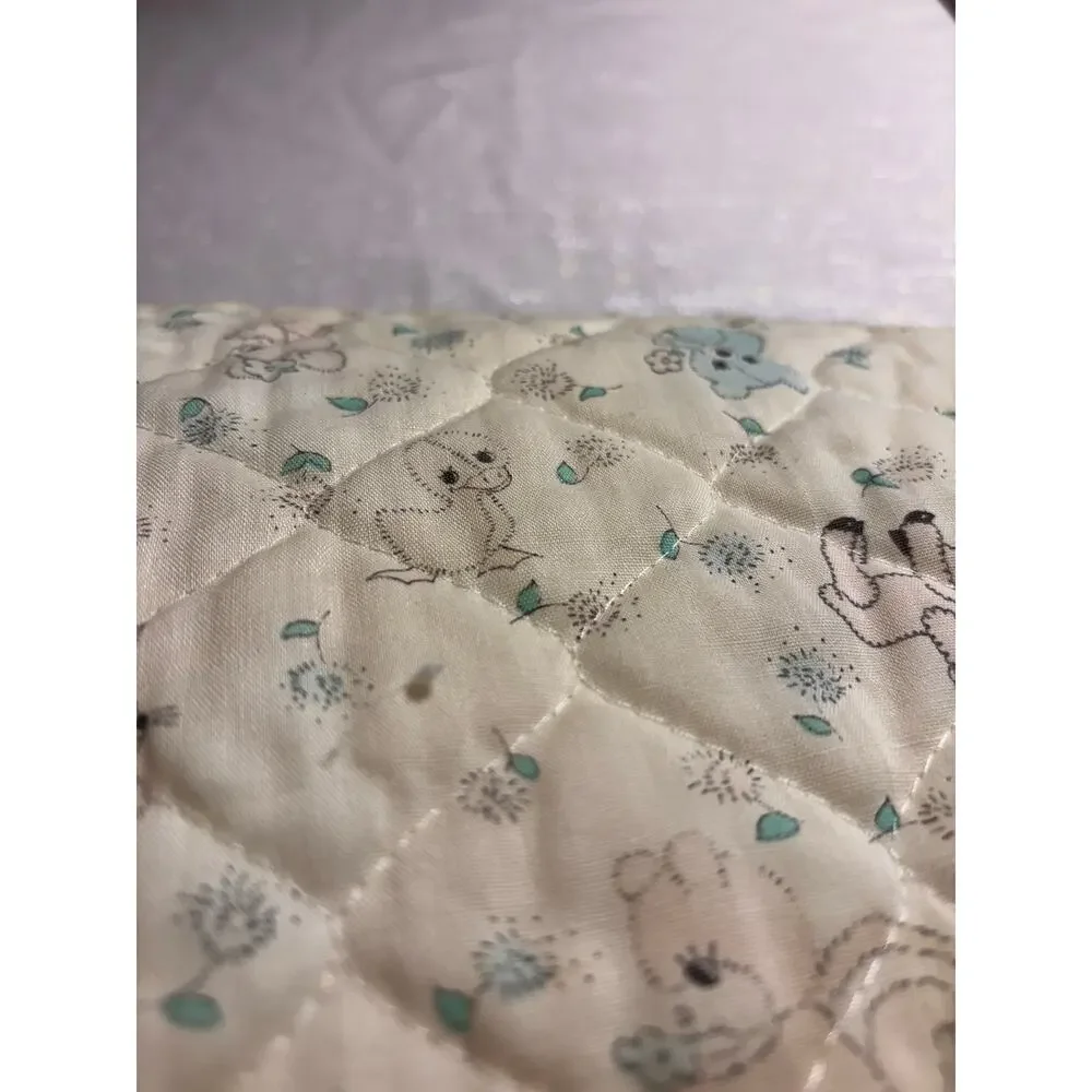 Vintage Handmade Quilted Baby Blanket Pastel Yellow Teddy Bear Poodle Flowers